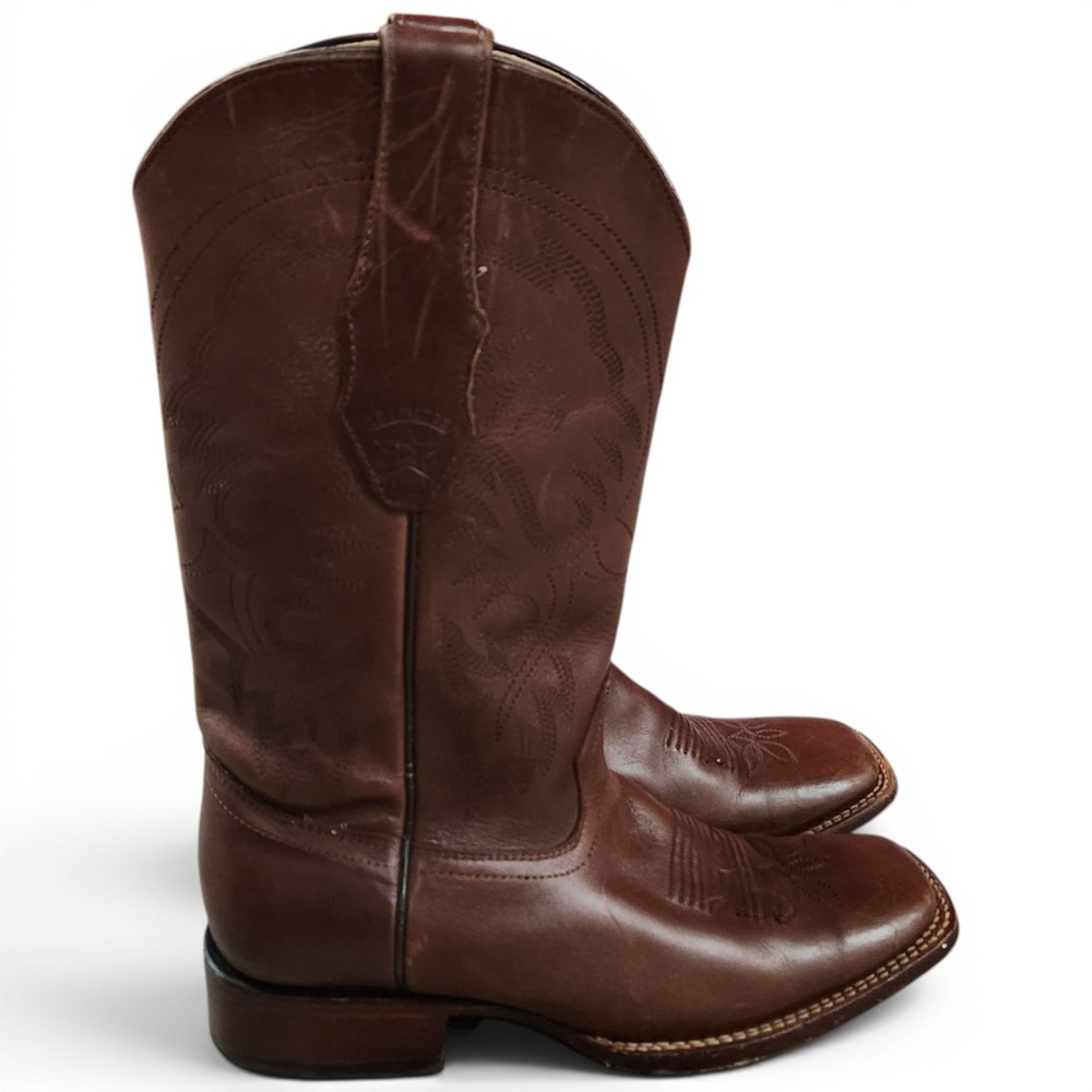 Los‎ Altos Western Cowboy Boots Size 6.5 EE Square Toe Dark Brown Rodeo Festival
